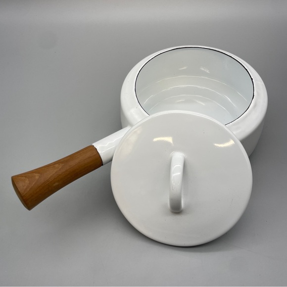 Dansk Enamelware Fondue Pot Saucepan White Teak Handle - Picture 3 of 12